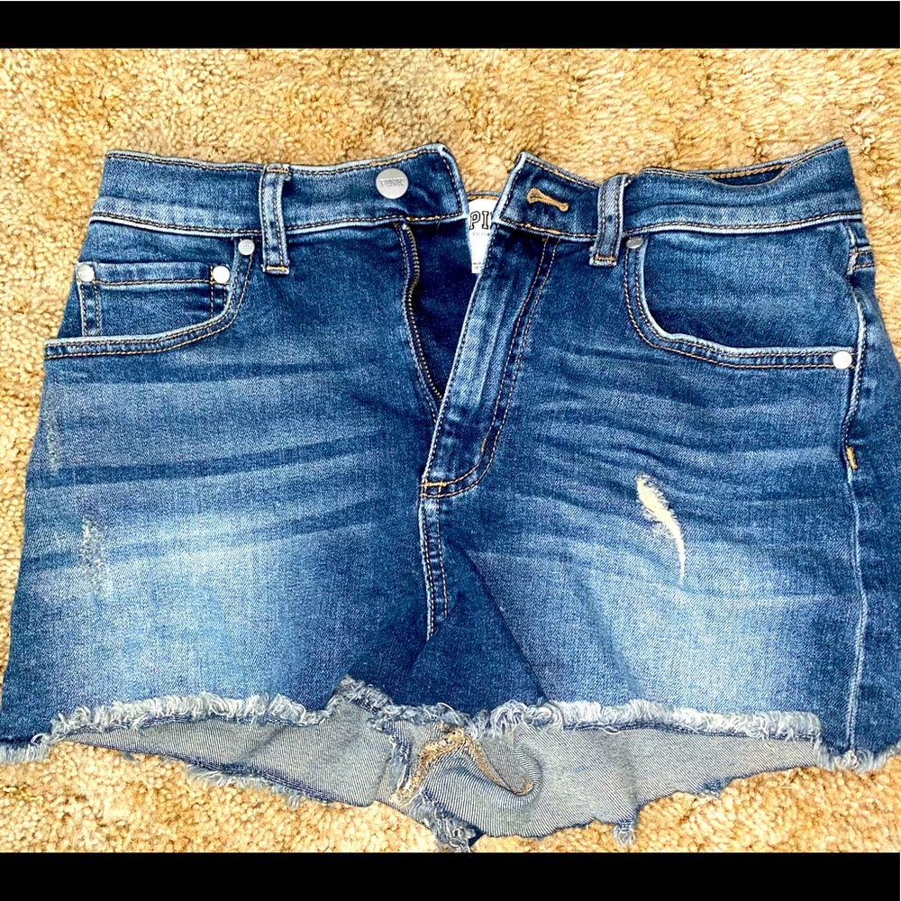 PINK high-waisted jean shorts
